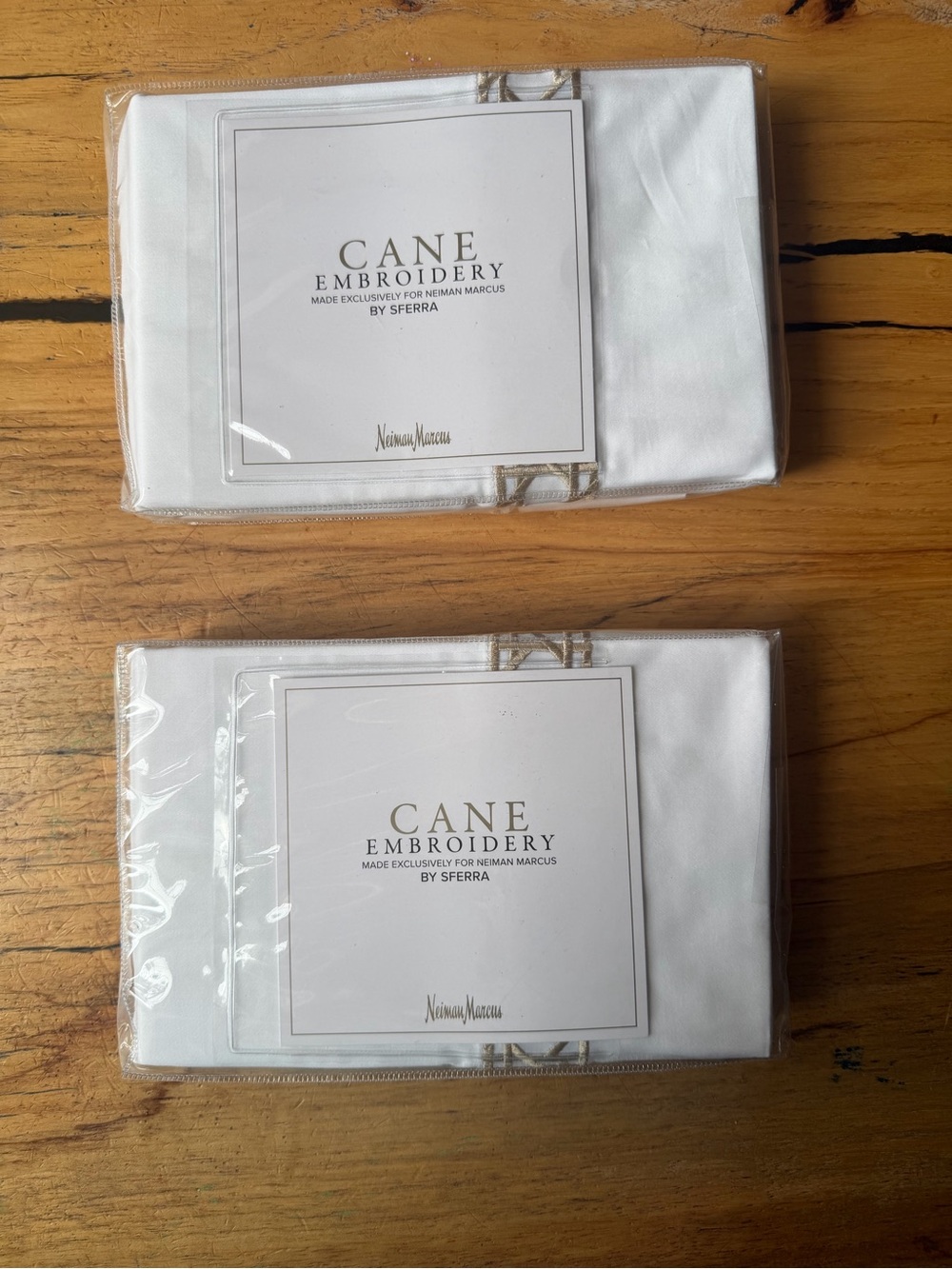 SFERRA Cane Embroidery White Pillowcase Set with Taupe Trim